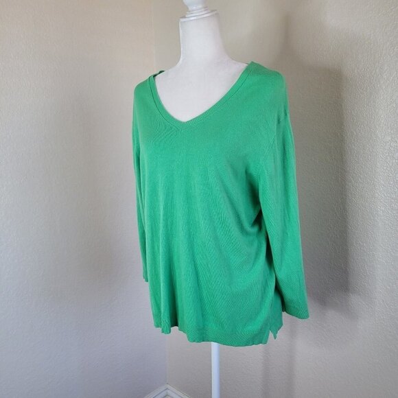 525 america Green V-Neck Long Sleeve Lightweight Sweater Plus Size XXL 2XL - Picture 4 of 12